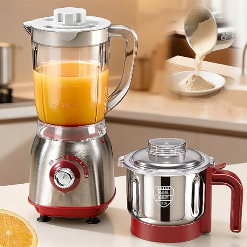 Mixer Grinder 2 Jars, Cold Press Juicer Machines, 500W Electric Mill, Dry & Wet Grinding, Overload Protection, for Fruit and Vegetable, Grinds Spices, Nuts, Grains, Coffee, Detachable & Easy To Clean