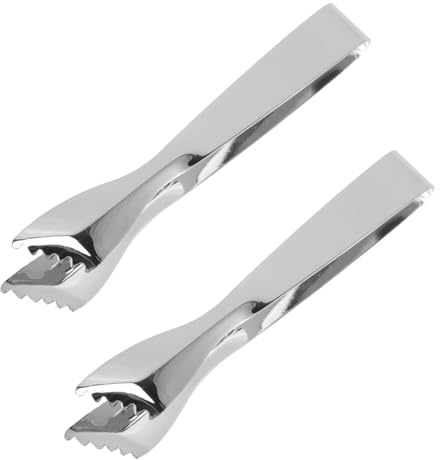 2 pinzas para servir de acero inoxidable, pinzas para cubitos de hielo, accesorios para barra, fáciles de agarrar, multiusos para el hogar, cocina o cafetería (Espejo)
