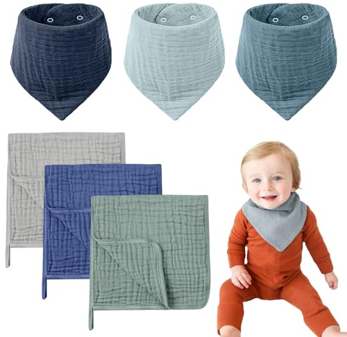 YUZHEDM 6 stycken haklappar baby bomull halsduk för unisex flickor och pojkhaklappar baby muslin triangelhalsduk absorberande justerbar för spädbarn småbarn