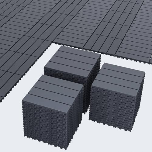 Airsell 44 Pcs Interlocking Deck Tiles | Plastic Outdoor Flooring for Patio, Garden & Balcony | Waterproof & All-Weather | Anti-Slip Surface (Dark Gray WGPK- 44 Pcs (44 Sq Ft))