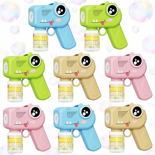 TECKMICO 8-Pack Bubble Gun,Automatic Dinosaur Bubble Machine Blower for Kids Summer Indoor Outdoor Toys Birthday Wedding Party Gift