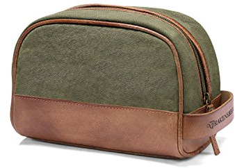 DRAKENSBERG Canvas Kulturbeutel Herren 'Glen' - Klassische Vintage Kulturtasche, Leder, elegant, edel, nachhaltig, 5L - Oliv-Grün, DR00177