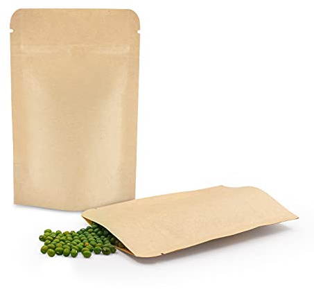 SumDirect 50 Pezzi Sacchetti con Chiusura di Kraft Carta Zip Richiudibili con Foglio di Mylar Rivestito,Buste per Alimenti Imballaggio per Chicco di caffè Foglia, Biscotti, Tee (9 * 14cm)