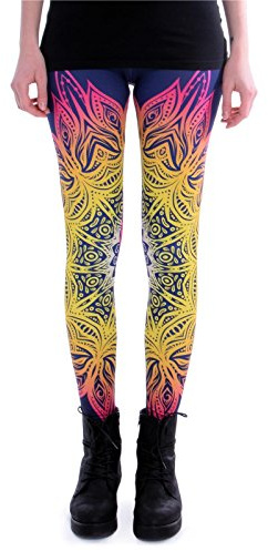 cosey - Bedruckte Bunte Leggins (Einheitsgröße) Verschiedene Leggings Designs, Mandala Lichter, Einheitsgröße