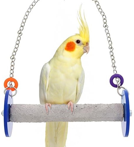 Sweet Feet and Beak Roll Bird Swing - Pumice Perch Bird Toys Trims Nails and Beaks, Safe Bird Cage Accessories for Small and Large Birds, Swinging Toys Birds Will Love, Small 7.5 Inches - Blue