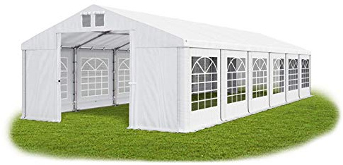 DAS COMPANY Partyzelt 6x12m Wasserdicht Weiß Zelt 560g/m² PVC Plane Ganzjährig Gartenzelt Winter ISD - Zeltgarage Winterfest - Dachzelt Hartschale - Zeltgarage - Winterzelt Pavillon - Weidezelt