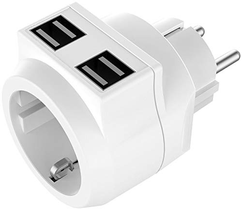 revolt Eclairage - Adaptateur de Prise: 2en1- Prise avec Alimentation USB 4 Ports, 3,6 A / 18 Watt (USB), Protection Contre Les surtensions (Alimentation Murale, Adaptateur)