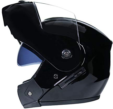 N/A Casco Moto Integrale Doppia Visiera per Donna e Uomo Leggero Caschi Modulare Vintage Casco Apribili per Moto Scooter - Nero brillante | Trasparente, L