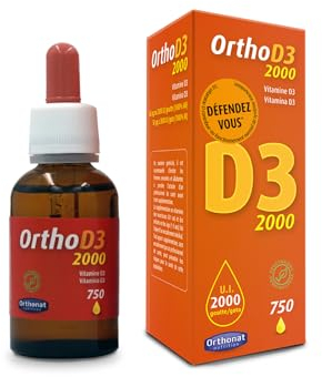 Orthonat - D3 2000 UI - Complément Alimentaire Immunité et Structure Osseuse - 50 g de Vitamine D3 par Goutte - 750 Gouttes.