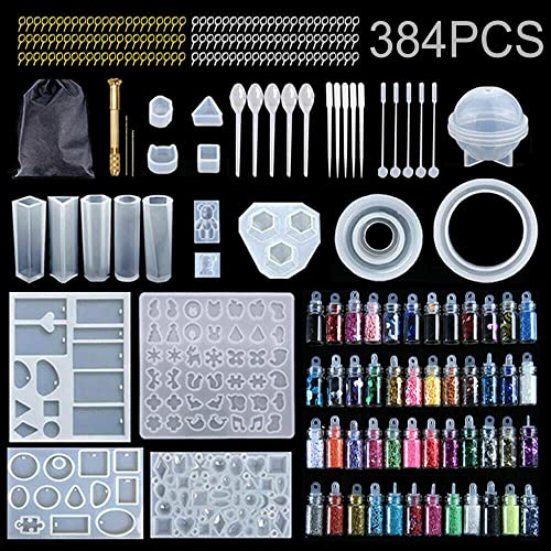 NefLaca 384 Stück Resin Gießharz Silikonform, Epoxidharz Formen Set für Schmuckherstellung Anhänger Halskette Ohrringe Dekoration Schmuckständer DIY mit Verschiedene Formen