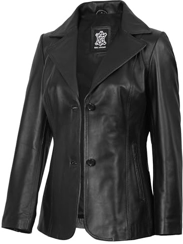 Decrum Disc Womens Leather Blazer - Black Leather Blazer | [1302973] Sury Blk Blazer, M