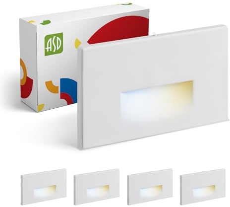ASD LED Recessed Step Light Fixture, Outdoor & Indoor Stair Tread Lighting | 3CCT, Dimmable, Waterproof, ETL Listed | 3W 120LM 3000K-5000K 120V | Staircase Hardwired Illumination | White, 4 Pack