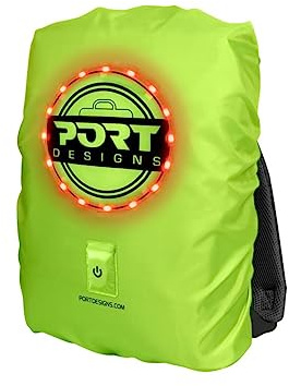 Port Designs Housse de Pluie Haute visibilité Universelle avec LED on/Off Rechargeable pour Sac à Dos Jusque 25 litres 14/15.6 Pouces - be visibl