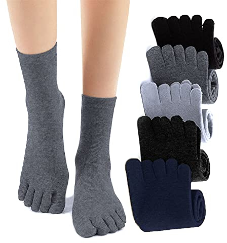 TSHAOUN 5-Paare Männer Baumwoll Sport laufende Zehensocken - Fünf Finger Anti Rutsch Besatzung Liner Socken, Herren Zehensocken, UK 6-10/Eur 39-45