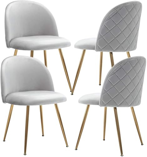 JINPALAY Lot de 4 Chaise Salle a Manger Gris en Velours Chaises de Cuisine Assise Rembourrée en Les Jambes Dorées Métal Stable Ergonomique pour Salon Salle Cuisine