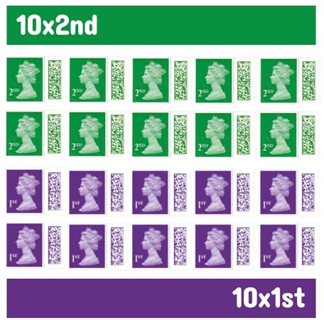 Striyco Essentials 10 x 1st Class & 10 x 2nd Class Stamps (20 Total) - Barcoded Self-Adhesive UK Letter Postage Stamps for Standard Mail