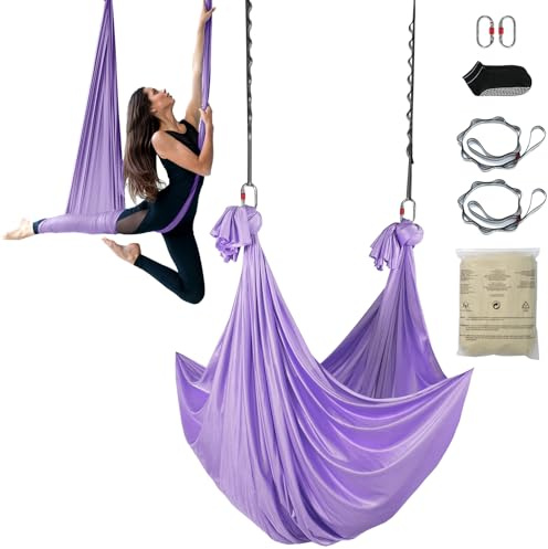 VEVOR Amaca e altalena per yoga aerea, kit per principianti yoga con tessuto in nylon da 100 g/m², installazione semplice, volo antigravità per bodybuilding fitness di tutti i livelli, viola
