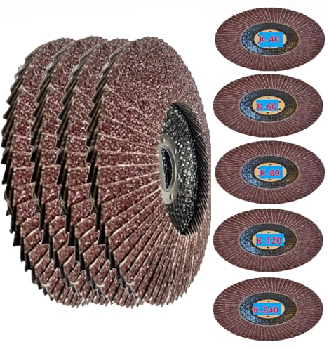 Fächerscheibe 115 Metall | 5 Stück | je 1x Korn 40,60,80,120,240 | Schleifscheiben 115mm Winkelschleifer | Schleifteller/Flexscheiben 115