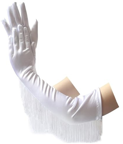 NiceYnn Gant de Soirée avec Franges Long Femme Satin Élastique | pour Latin Danse Mariage Opéra Déguisements Bal 1920's Style Classique