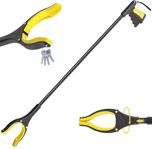 59 Inch Extra Long Grabber Reacher Tool，Pick Up Stick for Seniors with Strong Grip Magnetic，360°Rotating Anti-Slip Jaw 4 Wide Claw Opening,Hand Grabber for Reaching (YellowBlack, 59INCH)