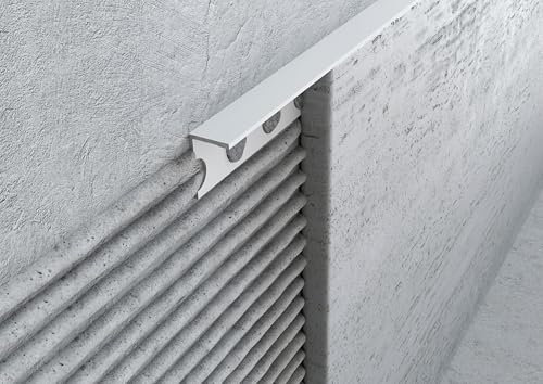 MINUTA PROFILI Profilo Terminale in Alluminio per Piastrelle - Decorazione Rivestimenti Ceramica Mosaico Marmo, Bianco Lucido, Barra 2,5 M Facile da Installare