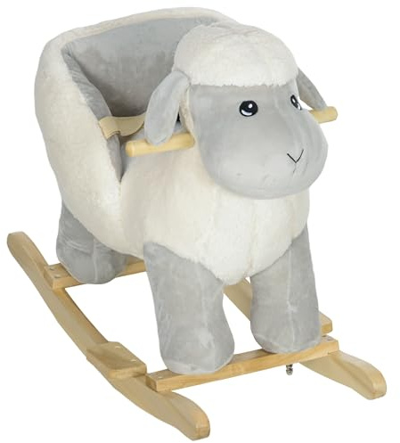 AIYAPLAY Cheval à Bascule pour Enfant, Jouet à Bascule en Peluche, en Forme d'agneau, à Effets sonores, avec poignées, Ceinture de sécurité, pédale, pour 18-36 Mois, 68 x 35 x 55 cm, Gris