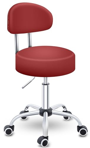 TRESKO® Sgabello rotante con schienale | Sgabello rotondo regolabile in altezza 46-58 cm | Sgabello girevole con rotelle | Sedia da ufficio sgabello girevole sgabello cosmetico