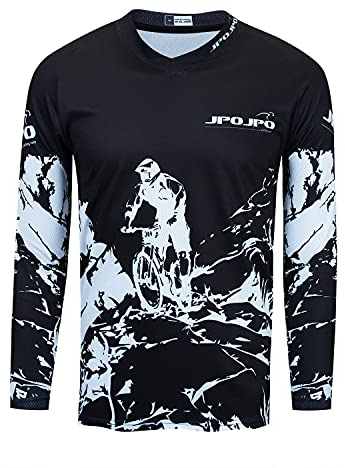 Kids Cycling Jersey Dirt Bike Youth Mountain Bike Childrens Biking Clothes Boys Motocross Long Sleeve Shirts Downhill Top Girls Bicycle Riding Biker Racing Clothing White Black XL