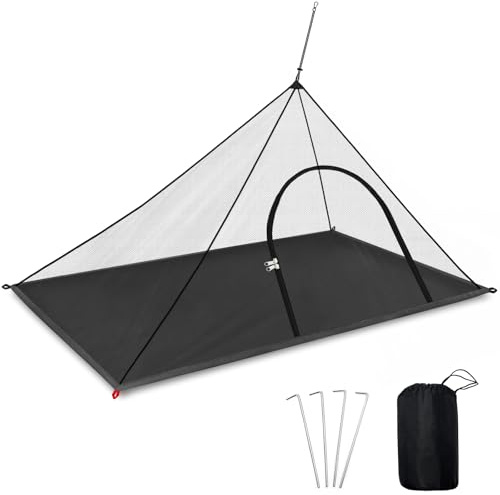LINSOCLE Camping Moskitonetz, Moskitonetz Reise, Wird für Camping im Freien Reisen, Anti Mücken, Leicht zu Ttragen, Inklusive Tragetasche und Dübel, Schwarz (220x120X100CM mit Boden)