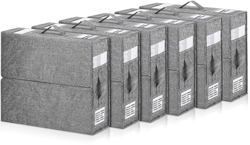Boite Rangement Drap de Lit, 6 Pcs Organisateur de Drap Pliable, Sac de Rangement Vetement, Pouvant être Rangée Sous Lit, Organisateur Placard Vetement avec étiquette & Poignée,charge de support,Gris