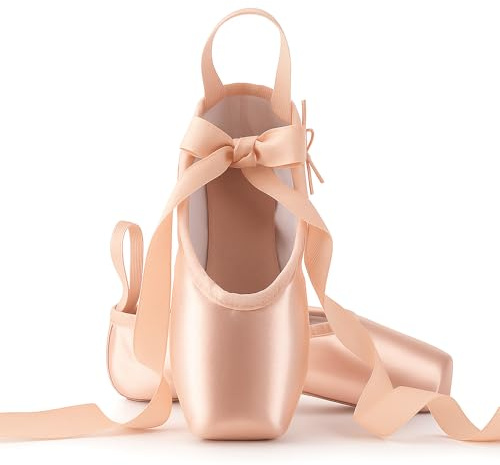 DoGeek Updated Pointe Shoes for Girls and Ladies Professional Ballet Dance Shoes with Ribbon (Pink, Adult, Women, 10.5, Numeric, US Footwear Size System, Medium)