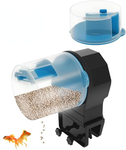 Comedero automático de peces para acuario y pecera, temporizador a pilas con 2 recipientes (100 ml y 210 ml), color azul