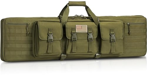 GENILU 42 Soft Rifle Case Rifle Bag, Double Gun Bag Gun Case Rifle Backpack with Backpack Strap and Lockable Zipper for Outdoor Shooting Hunting Firearm Storage and Transportation, Green