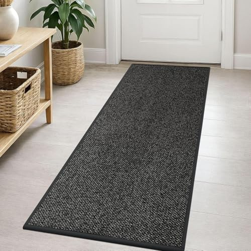 KMVIZI Tapis Cuisine Devant Evier 45x120cm, Tissé Résistant Antidérapant et Lavable, Tapis de Passage Facile à Nettoyer pour Couloir, Buanderie, Salle de Bains, Gris