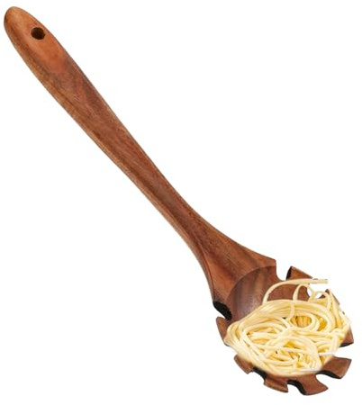 Cuchara De Pasta De Madera - Servidor De Fideos De Mango De 12.6 Pulgadas De Largo | Servidor De Cucharas Livianas Utensil De Cocina Resistente Al Calor De La Cocina Acabado Suave | Utensil De Cucharó