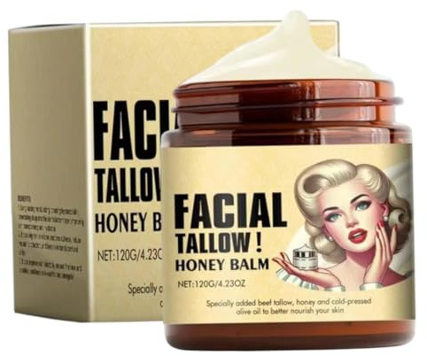Geschlagener Talg und Honigbalsam 120 g, Rindertalg-Feuchtigkeitscreme für Gesicht und Körper, parfümfreie Creme mit Vitamin E