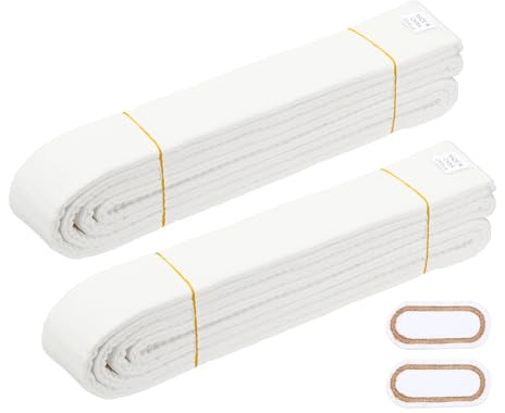 YELARXI Karate Belt, Martial Arts Ranking Belts with Name Tag Solid Cotton Double-Layered Core Long Soft Uniform Training Equipment Fitting for (Taekwondo/Karate/Judo) 8.5ft&2Pcs&White