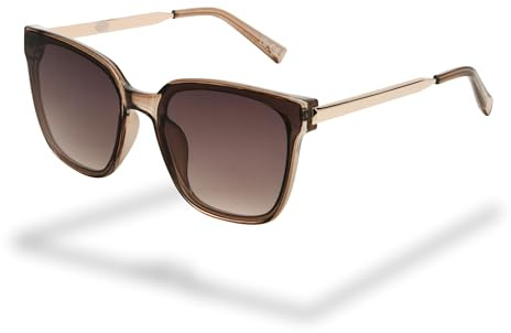 Foster Grant Fashion damsolglasögon – fyrkantigt tan-montyr med guldfärgade metallbågar, reptåliga rökglas & stöttåliga, UV400