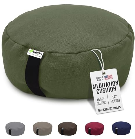 Bean Products Hemp Zafu Meditation Cushion for Sitting on Floor, Hemp Yoga Pillow, Zafu Meditation Pillow, Zen Seiza Kneeling Prayer Pad Support - Made in USA - Round Cactus