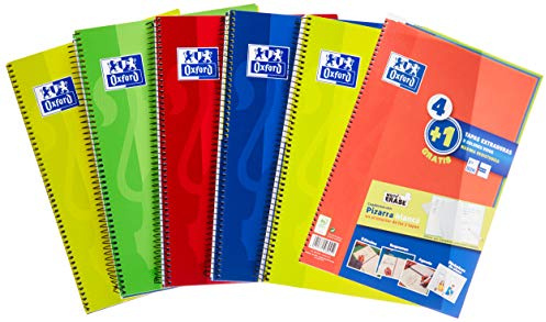Oxford Cuadernos A4,Tapa Extradura, Pizarra Write&Erase, 80 Hojas, Cuadrícula 4x4, Pack 4+1, Surtido colores vivos
