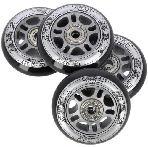 Lot de 4 roues en PU 76 mm / 82 A + roulements ABEC9 Noir de Nils