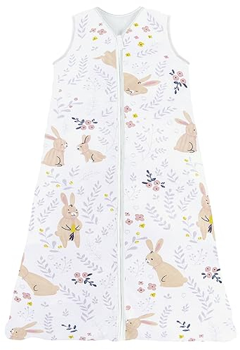 Chilsuessy Sommerschlafsack Baby Schlafsack Kleine Kinder Schlafanzug ohne Ärmel für Sommer und Frühling 100% Baumwolle, Grau Wald, Kaninchen Garten, 130/Baby Höhe 130-150cm
