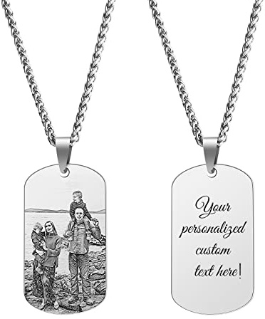 OXYEFEI Collier personnalisé avec plaque d'identité pour chien avec gravure gratuite de texte et d'images, collier avec pendentif en acier inoxydable, cadeau de Noël pour les couples