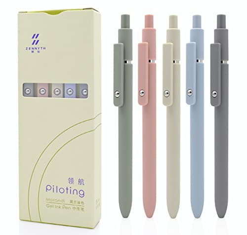 czxwyst 5pcs Retractable Gel Ink Pens 0.5mm Fine Point Black Ink Ballpoint Pens for Daily Writing (Morandi)