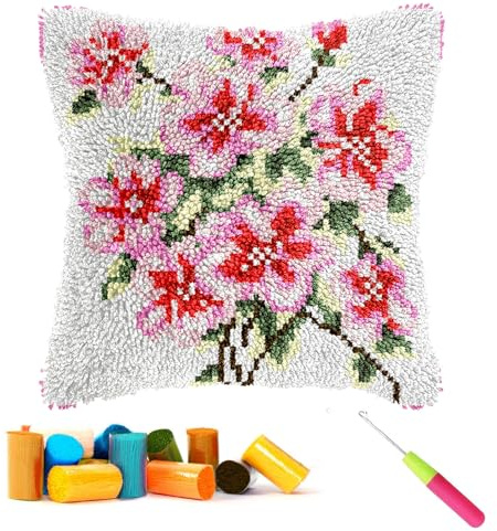 CCWORAN Flower Latch Hook Kits for Adults Beginners Kids Cushion Covers Craft Kits Making Crochet Pre Printed Canvas Wool Yarn Hobbies DIY Sofa Home Decor Women Gift 9