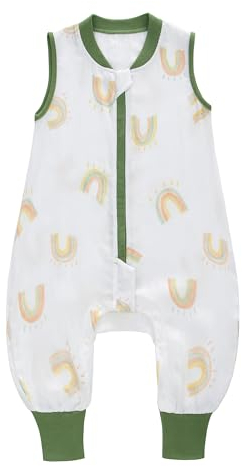 amo nenes Baby Schlafsack mit Füßen 0.5 Tog, Musselin Schlafsack, Kinder Sommerschlafsack für Jungen und Mädchen, Länge 64 cm, 3-12 Monate (Regenbogen)