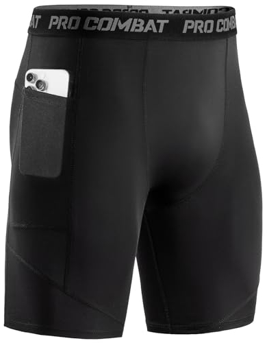 Niksa 1 Pack Herren Kompressionsshorts, Sport Unterhosen Männer Schnelltrocknendes Laufunterwäsche, Atmungsaktiv Laufhose Herren Kurz mit Handytasche, Schwarz, M
