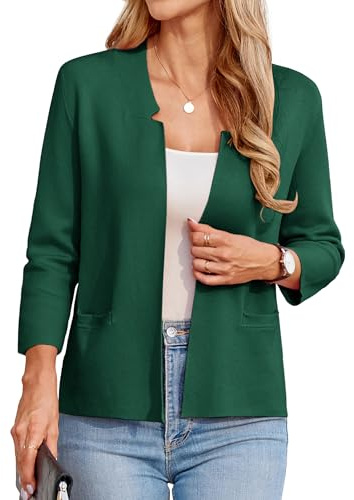 Cardigan Femme Court Blazer Vintage Élégant Veste d'été Casual Boléro Loisirs Bureau M Vert