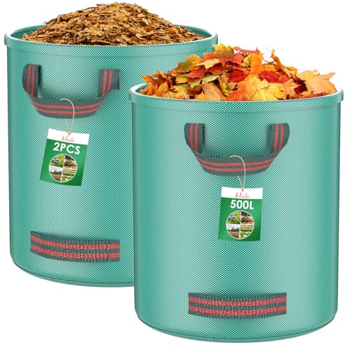 JeTuvlie 2X 500L Gartenabfallsack, Gartensack mit Griffe, Selbststehend, Wasserdicht, Laubsack Haltbar Korrosionsbeständig für Gartenabfälle und Grünschnitt