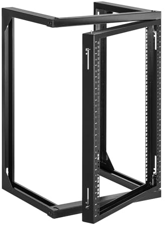 VEVOR Rack de Serveur Mural 15U, Support de Réseau à Cadre Ouvert, Profondeur 455 mm, Capacité de Charge 68 kg, avec Ouverture 180°, pour Serveur Standard 482 mm, Équipements Audiovisuels et Réseau